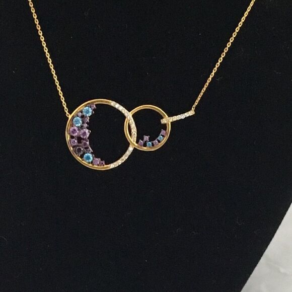 Crystal Embellished InterlockingCircle Necklace G2 - Picture 2 of 5